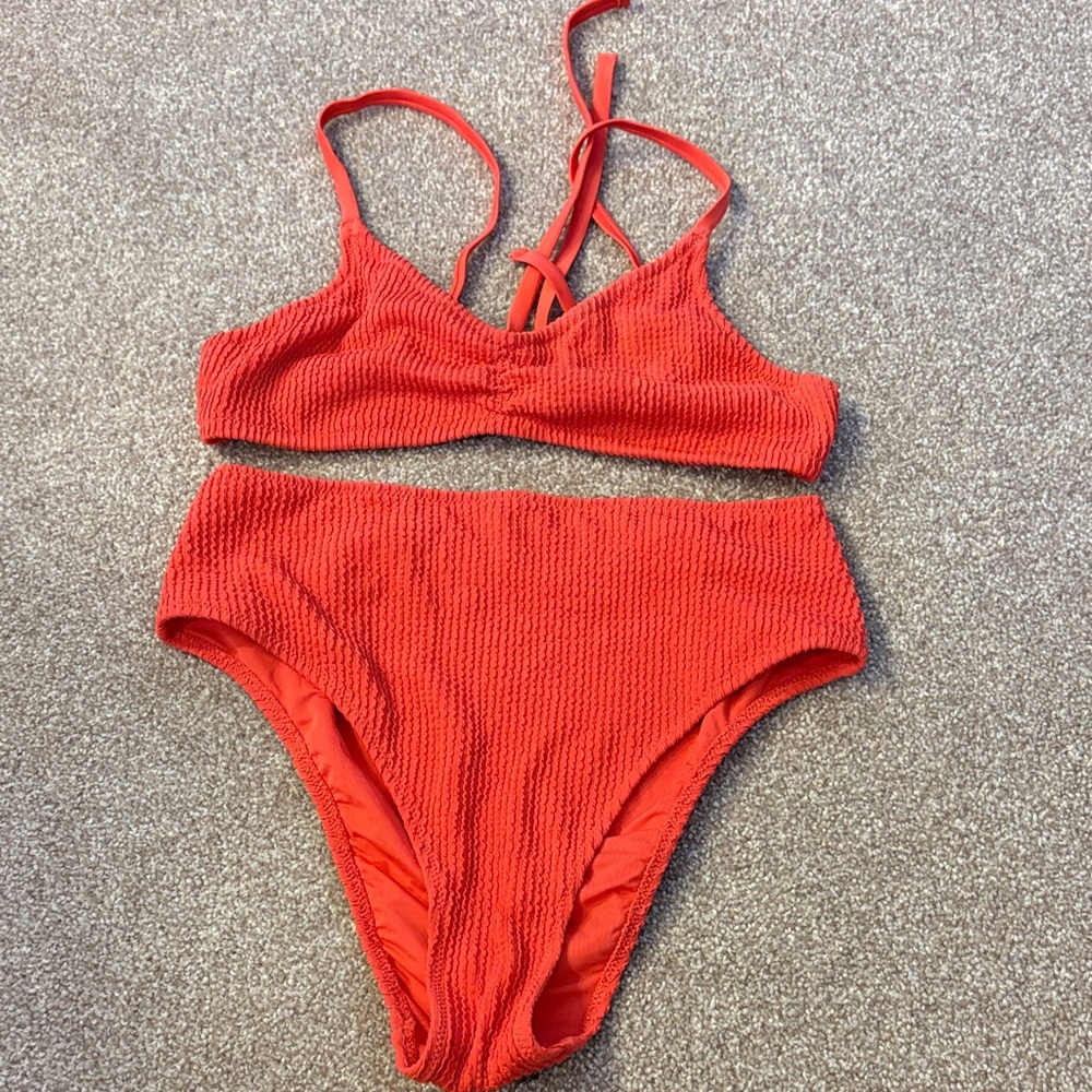 Aerie Red Textured Bikini Set